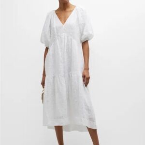 FRAME Eyelet Puff-Sleeve Midi Dress